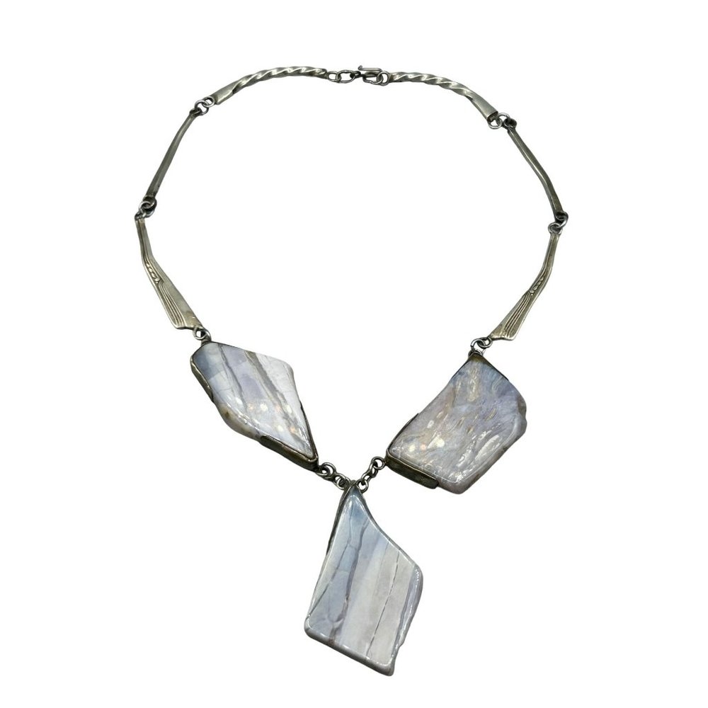 Handcrafted Brutalist Necklace Purple Striped Agate Stone Unusual Chunky Stones